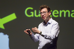 Luis von Ahn, explaining why Duolingo was created to be like a game: "The hardest thing about learning a language by yourself is to keep yourself motivated." (Photo: Bob Demers/UANews) Luis von Ahn, explaining why Duolingo was created to be like a game: "The hardest thing about learning a language by yourself is to keep yourself motivated." (Photo: Bob Demers/UANews)